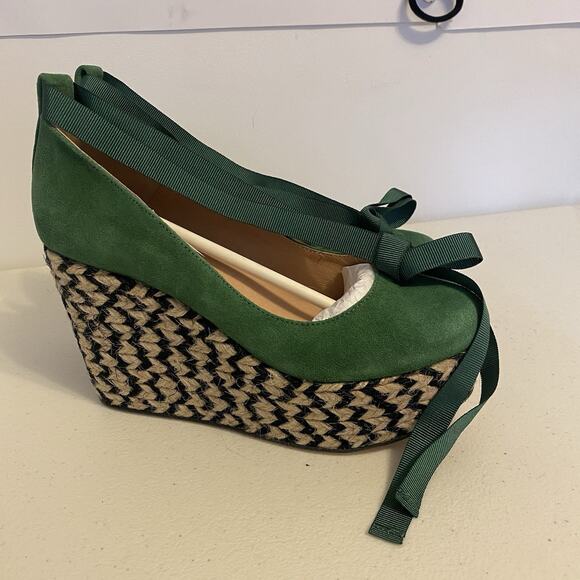 FreePeople Charade Espadrilles Heels Wedges Green LaceUp Boho Chunky Hippie 6.5 - Picture 3 of 6